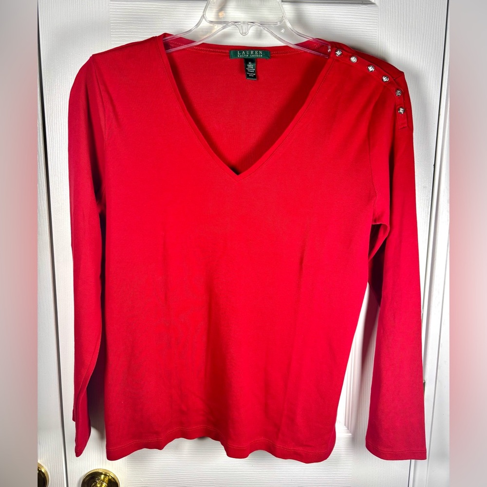 Ralph Lauren V-Neck Long Sleeve Red Shirt XL